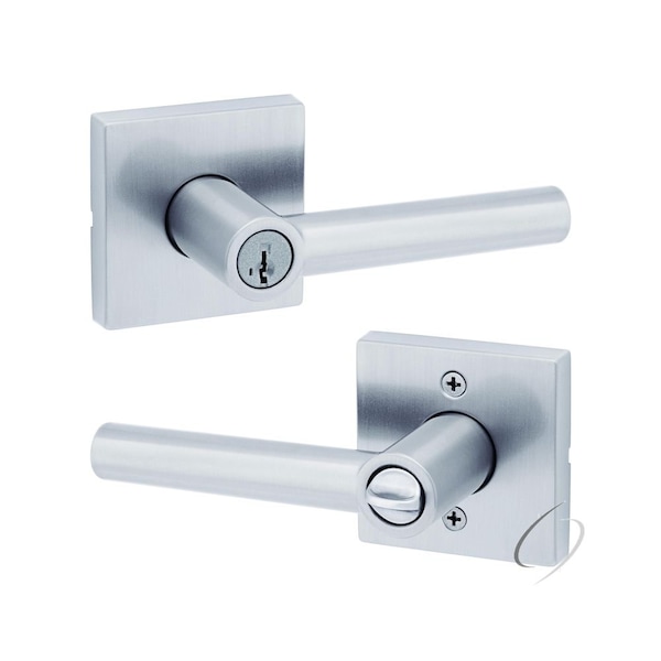 Milan Lever with Square Rose Entry Door Lock SmartKey with 6AL Latch, RCS Strike Satin Chrome Finish